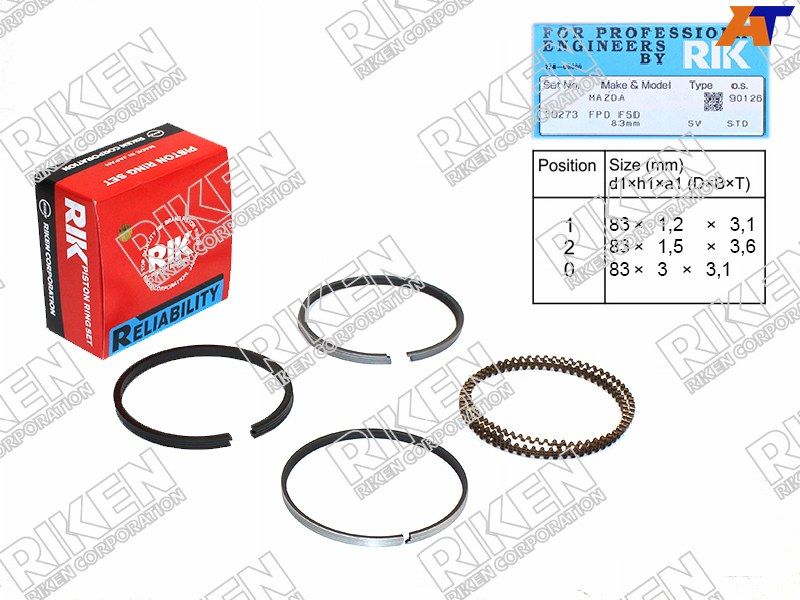 Кольца поршневые Mazda Premacy 1997- 33762STD 1