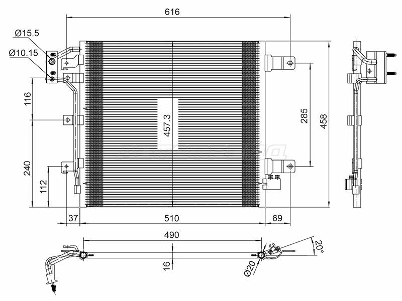 Радиатор кондиционера передний ST-47-0118 Jeep Wrangler 06-18 JK AMC 150