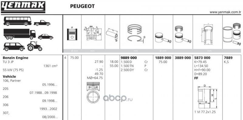 Поршень 71-07889-000 Peugeot Partner F